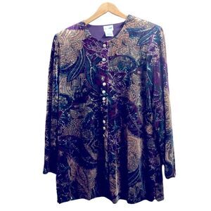 Liz Baker Velvet Paisley Sparkle Dinner Jacket Size 16 Floral Plum Gold